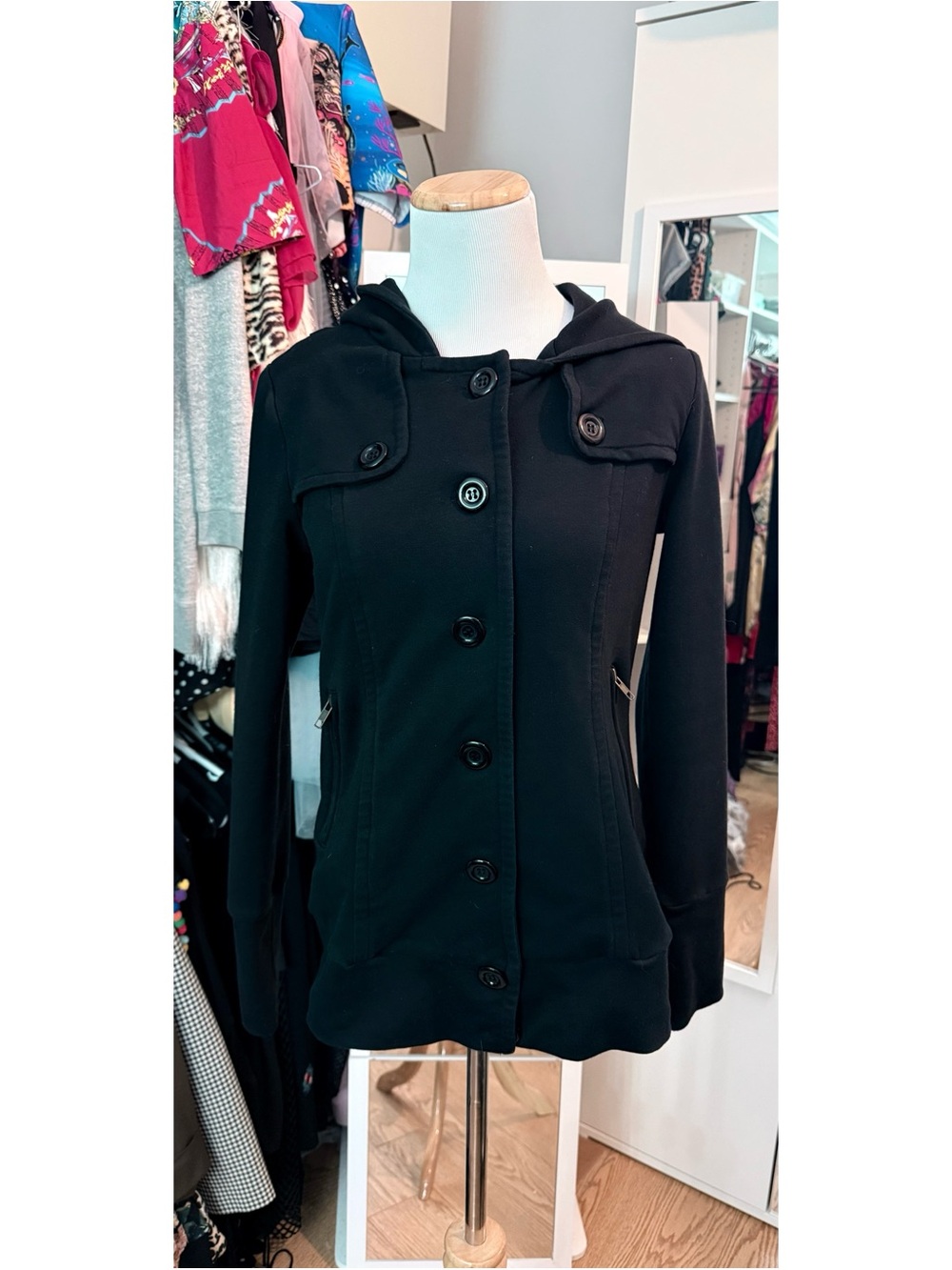 Forever 21 Double Collar Military Knit Jacket Hooded Size Medium